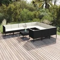 Set Divani da Giardino 11 pz con Cuscini in Polyrattan Nero 3094492