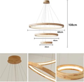 Brilagi - Lampadario LED su cavo UMEA WOOD LED/45W/230V pr. 60 cm in legno di caucciù