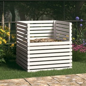 Compostiera Bianca 100x100x102 Cm İn Legno Massello Di Pino /