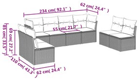 Set Divano da Giardino 8 pz con Cuscini Beige in Polyrattan