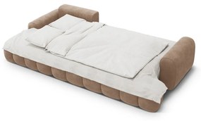 Divano angolare marrone chiaro allungabile/con contenitore (con penisola a sinistra/con chaise lounge) con rivestimento in velluto Linz – Cosmopolitan Design