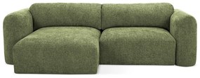 Divano angolare verde allungabile/con contenitore (con penisola a sinistra/con chaise lounge) con rivestimento in ciniglia Mele – Makamii