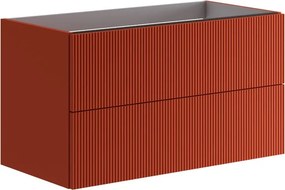 Cassettiera Opera con 2 cassetti, cannettato laccato opaco paprika L89,5 H50 P45,5 cm