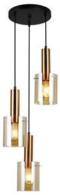 ITALUX PND-5581-3A-BRO+AMB - Lampadario a sospensione con filo SARDO 3xE27/40W/230V nero/ottone