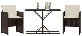 Set bistrò 3 pz con cuscini marrone in polyrattan