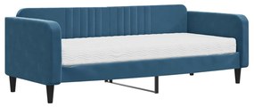 Divano letto con materasso blu 90x200 cm in velluto