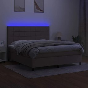 Letto a molle con materasso e led tortora 180x200 cm in tessuto