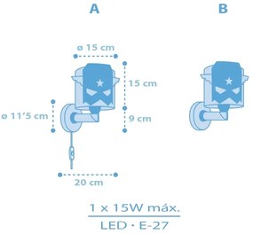 Dalber 61819 - Applique per bambini BLU HERO 1xE27/15W/230V