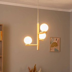 TK Lighting Lampada a sospensione Estera, vetro opalino, legno, 3 luci