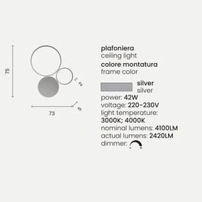 Plafoniera LED POIS in metallo verniciato 73x75 cm Silver