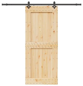 Porta Scorrevole Con Set Hardware 95x210 Cm Legno Massello Pino /