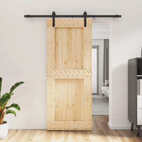 Porta Scorrevole Con Set Hardware 85x210 Cm Legno Massello Pino /
