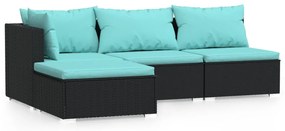 Set divani da giardino 4 pz con cuscini in polyrattan nero