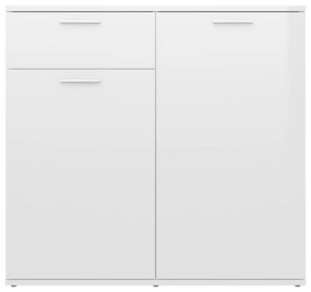 Credenza Bianco Lucido 80x36x75 cm in Legno Multistrato