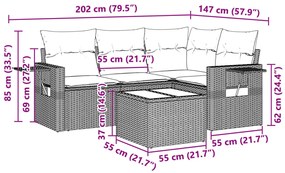 Set divano da giardino 5pz con cuscini grigio chiaro polyrattan