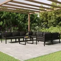 Set Divani da Giardino 9 pz con Cuscini in Alluminio Antracite 3107821