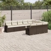 Set Divani da Giardino 10pz con Cuscini in Polyrattan Marrone 3220692