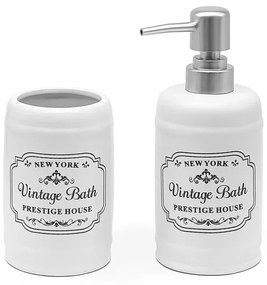 Set accessori bagno dispenser sapone e portaspazzolini in ceramica bianca vintage
