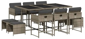 Set da pranzo da giardino 11pz con cuscini in polyrattan grigio