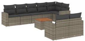 Set divano da giardino 9 pz con cuscini grigio in polyrattan