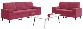 Set Di Divani 2 Pz Con Cuscini E Rinforzi Rosso Vino İn Velluto /