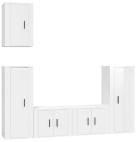 Set di mobili porta tv 5 pz bianco lucido in legno multistrato