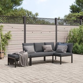 Set divani da giardino 3 pz con cuscini in alluminio nero