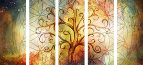 Quadri 5 pezzi – Albero con fiore della vita