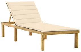 Lettino Da Giardino Con Cuscino Crema Legno Pino Impregnato /