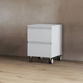 Carrello 2 cassetti 41x44xH58 in legno multiuso Bianco opaco con ruote