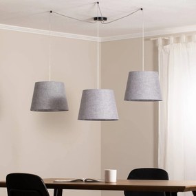 EMIBIG LIGHTING Lampada a sospensione Ascot, grigio, tessuto, a 3 luci, decentralizzata