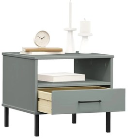 Comodino con gambe in metallo grigio legno massello pino oslo