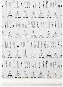 Ferm Living Carta da parati Native - Schwarz/ Weiß