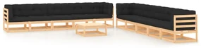 Set salotto giardino 11pz cuscini antracite legno massello pino