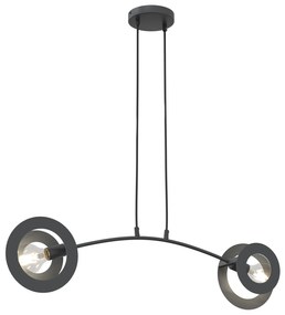 Lampadario 2 Luci Crono In Acciaio Nero A Bracci E Diffusori A Doppio Cerchio