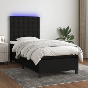 Letto A Molle Con Materasso E Led Nero 80x200 Cm İn Tessuto /