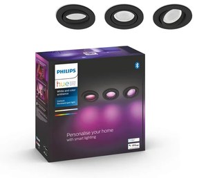 Set da 3 pezzi, faretto da incasso con fonte luminosa orientabile GU10 PHILIPS HUE CENTURA HUE nero Luce rgbw