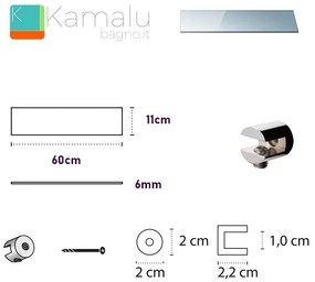 Kamalu - ripiano in vetro 60cm vitro-170