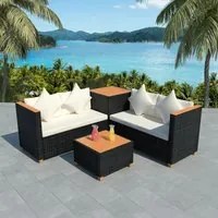 Set Divani da Giardino 4 pz con Cuscini in Polyrattan Nero 43007