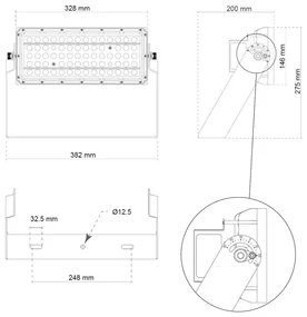 Faro Modulare LED 200W IP66, 167lm/W, No Flickering - PHILIPS Xitanium Colore Bianco Freddo 5.000K, Scegli l'angolo di illuminazione Asimmetrica 50°