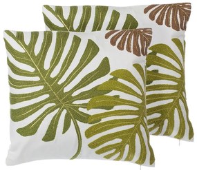 Set di 2 cuscini in cotone con motivo a foglie di palma verdi 45 x 45 cm ZENOBIA Beliani