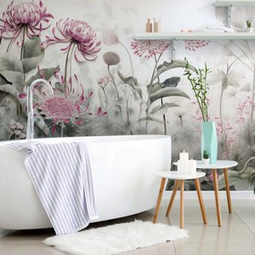 Carta da parati – Fiori avvolti dalla natura con contrasto rosa