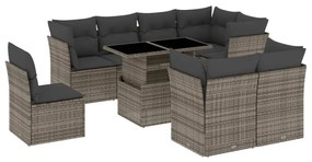 Set divano da giardino 9 pz con cuscini grigio in polyrattan