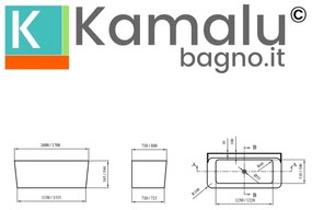Kamalu - Vasca da bagno rettangolare 170 cm in acrilico bianco lucido | KR1600