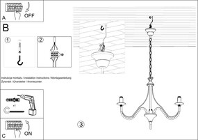 Lampadario a sospensione 3xE14 MINERWA 3 in acciaio