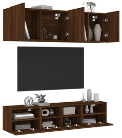 Mobili Tv A Muro 5pz Rovere Marrone İn Legno Multistrato /