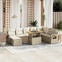 Set Divano da Giardino 9 pz con Cuscini Beige in Polyrattan 3275739