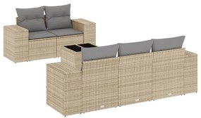 Set divano da giardino 6 pz con cuscini beige in polyrattan