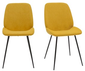 Sedie in tessuto effetto velluto giallo senape e base metallo nero (set di 2) KAOLY