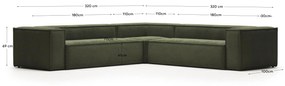 Kave Home - Divano ad angolo Blok 6 posti a coste spesso verde 320 x 320 cm